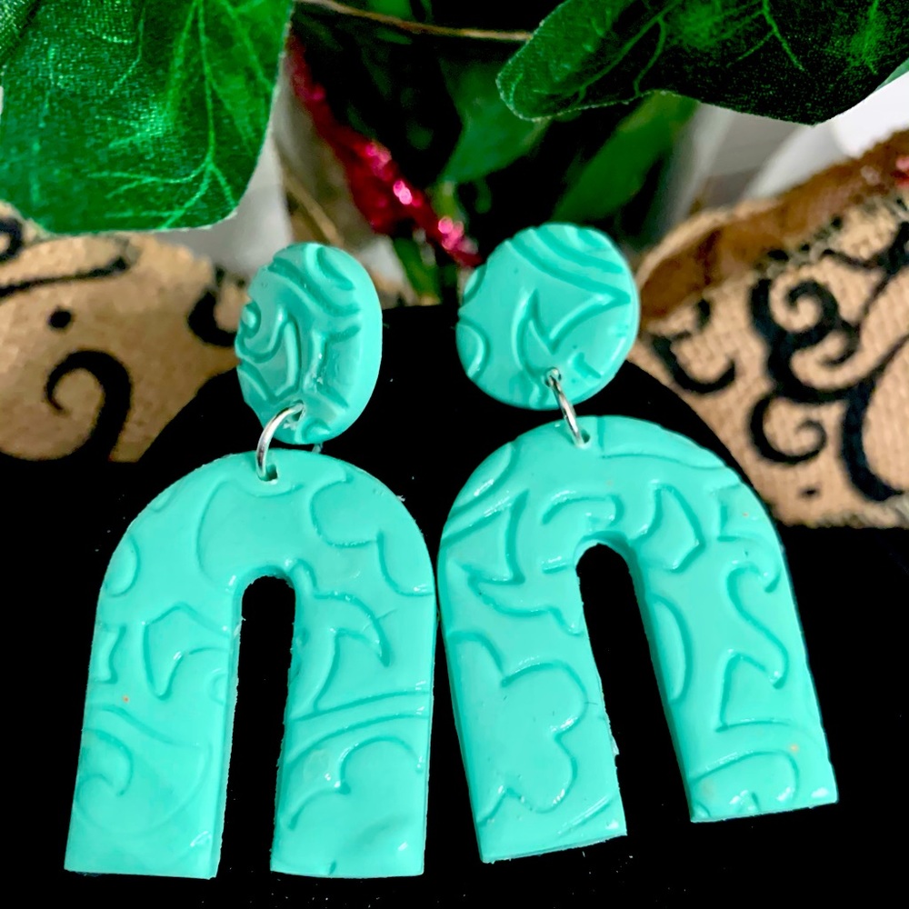 Mint green polymer Clay Earrings